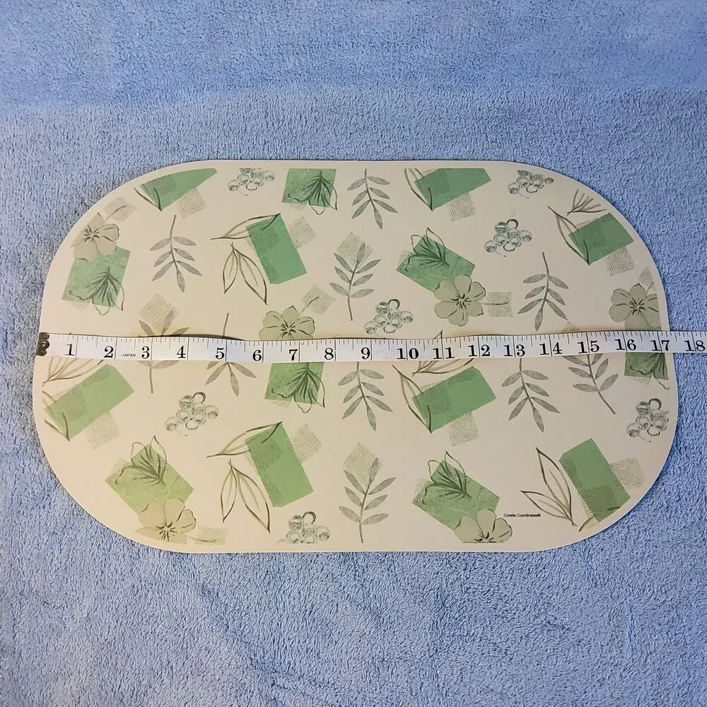 (7) Vintage Corelle Coordinates Placemats Green Floral Leaves Oval Reversible